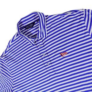 Ralph Lauren Boston Golf Club Pima Cotton  Blue Striped Polo Golf Shirt Mens XXL